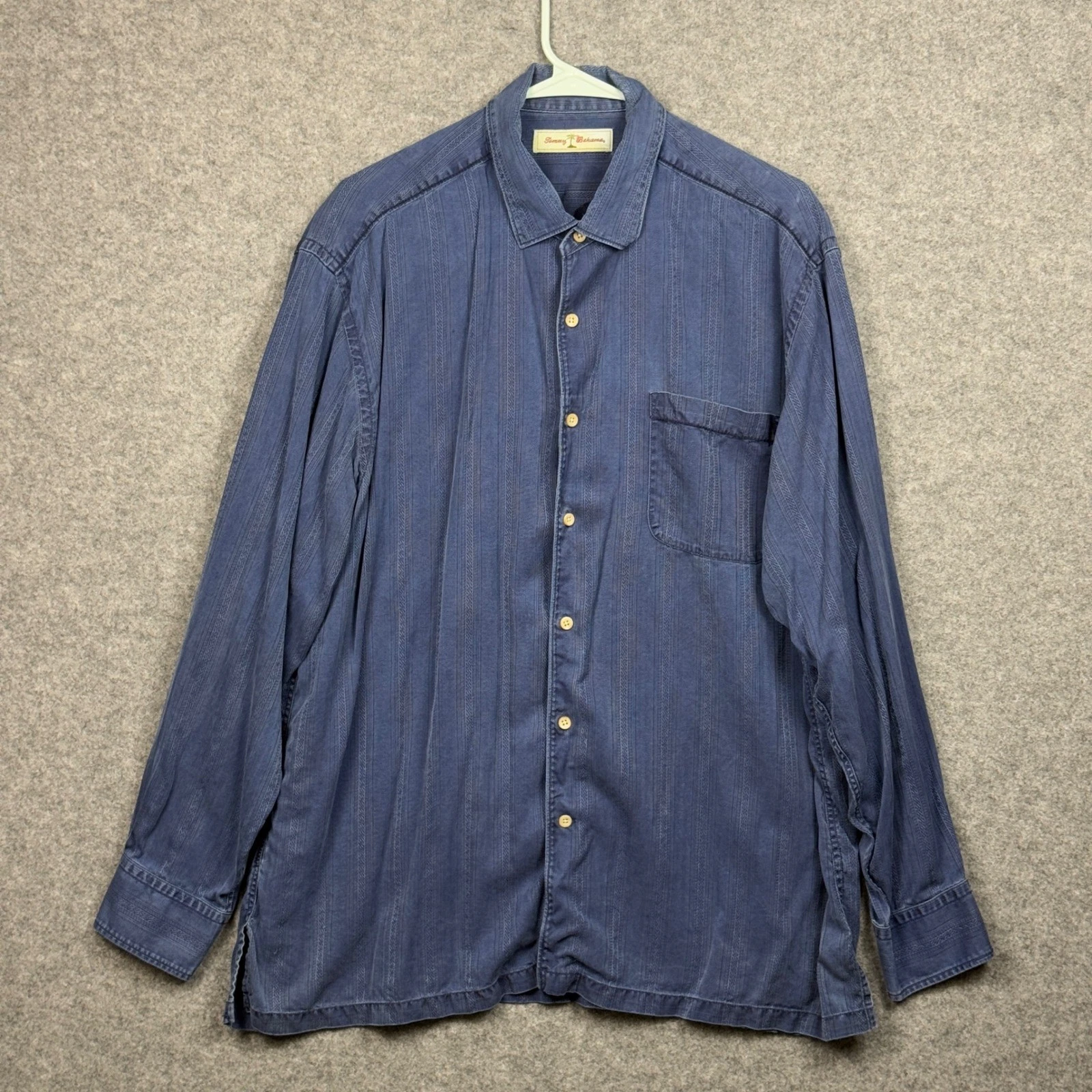 Tommy Bahama Mens Silk Long Sleeve Button Down Shirt XL Blue Palm Tree Logo