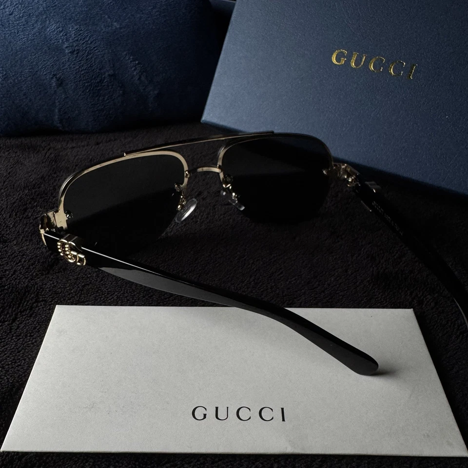 Gucci GG 1220S Black & Gold Aviator Sunglasses - Ships Today! - Image 4 of 4