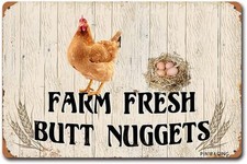 Farm Fresh Butt Nuggets Vintage Chicken Tin Metal Signs Home D cor 8x8