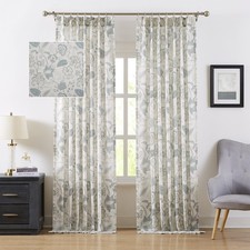 Floral Leaf Print Light Filtering Curtains Blue Grey Botanical Leaf Flower Fa...