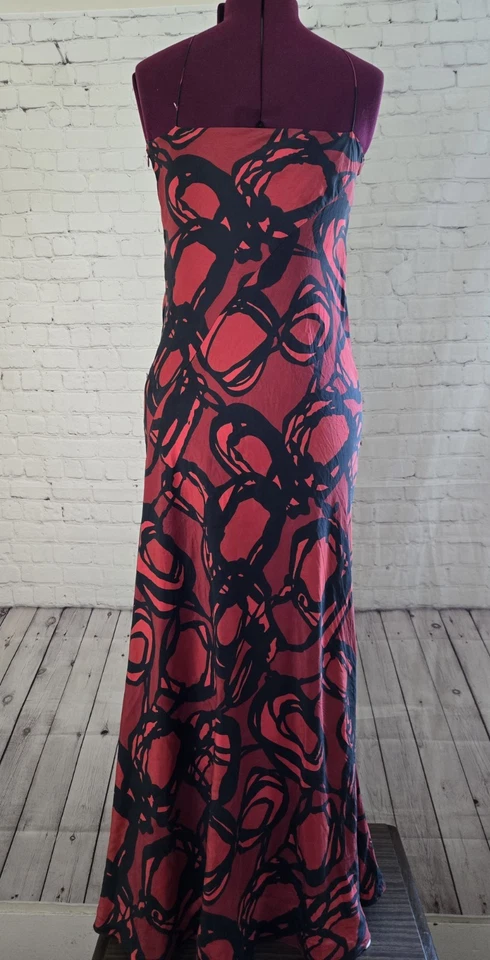 Vestido De Colección Y2k 100% Seda Talla 8 Rojo Negro Fiesta de Vacaciones Año Nuevo Gorh Glam Formal Gótico Foto 3 de 4