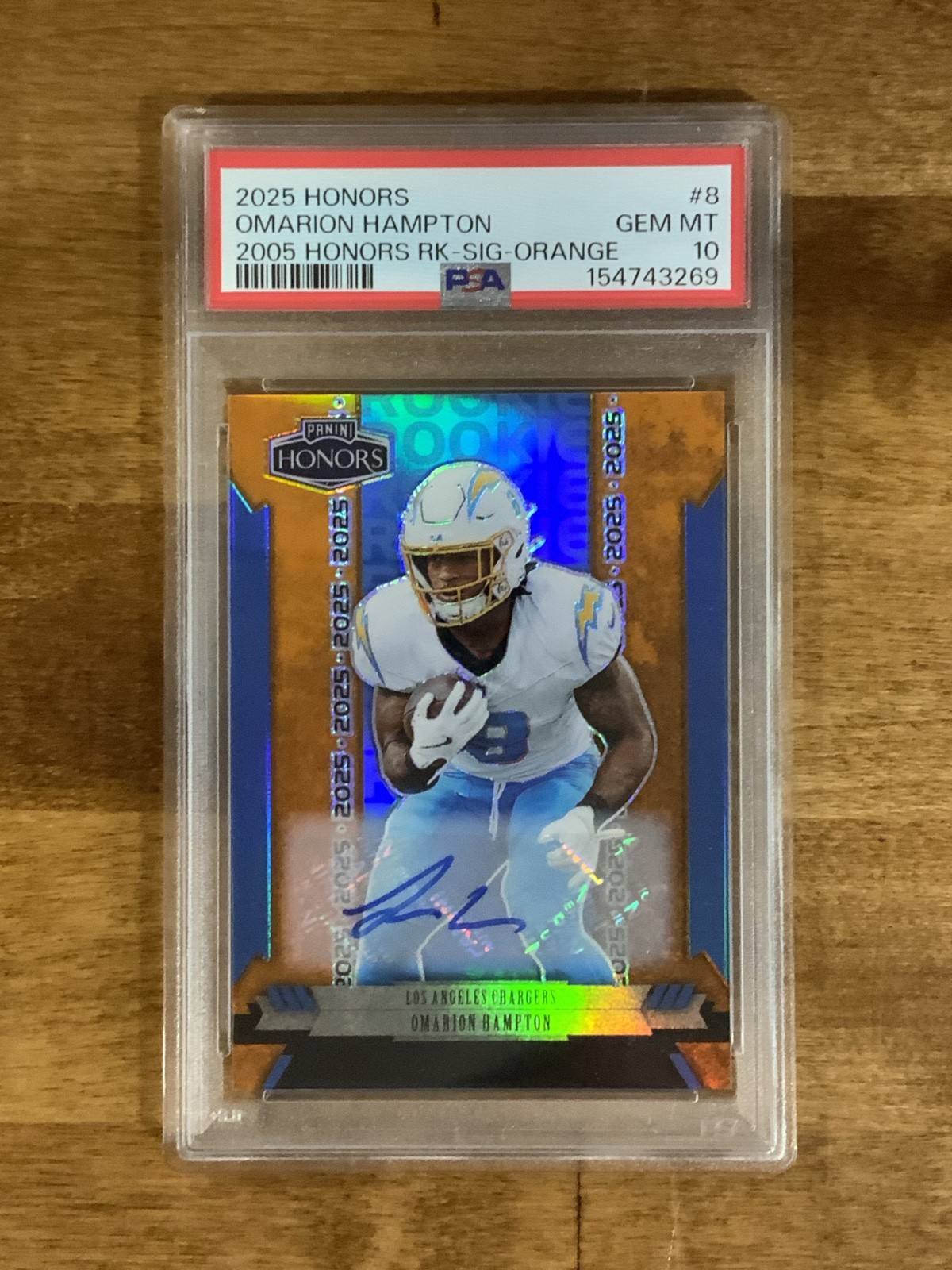 2025 Panini Honors-2005 Honors Rookies Omarion Hampton #8 Orange Signatures /25