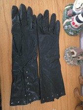 Vintage Black Leather Opera Gloves with Stud Detailing