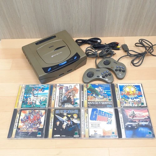 SEGA SATURN CONSOLE Japan Gray bundle with 2 controllers & 8 games tested NTSC-J