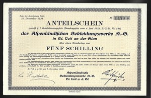 1927 Austria Five Schilling Financial Security for Carinthia Clothing Mfg. Co.