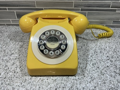 #ad Retro Landline Phone Old Fashion Push Dial Number Yellow Pigtail Cord Phone Only $34.03