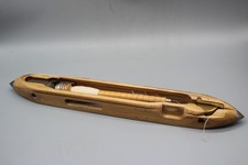 Stary drewniany tkany statek krosno z przędzą metalowa koronka dekoracja L74