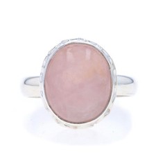 Sterling Silver Rose Quartz Cocktail Solitaire Ring - 925 Oval Cabochon