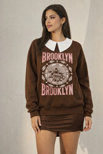 Brown Sweatshirt Collared Size 14 L Warm Cosy