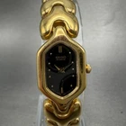 Seiko Watch Women 16mm Black Dial Gold Tone Hexagon 1N00-5G90 New BatteryVTG