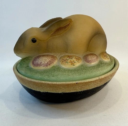 Fenton Natural Folk Art Animal Collection Tan Easter Bunny on Nest: Basket AS IS