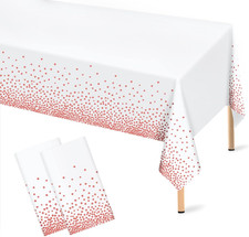 Rose Gold Polka Dot White Tablecloth, 2 Pcs Disposable Plastic Table Cloths, Ros