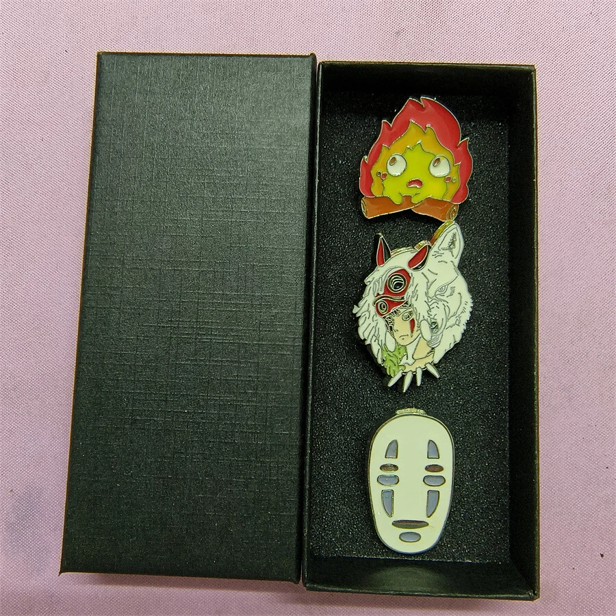 3PC Kaonashi Calcifer Princess Mononoke Matel badge Brooch cosplay costume Pins