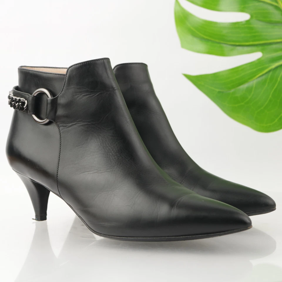 Bota Aquatalia Selina para mujer talla 9 negra punta tacón de gatito botín eslabón de cadena Foto 2 de 4