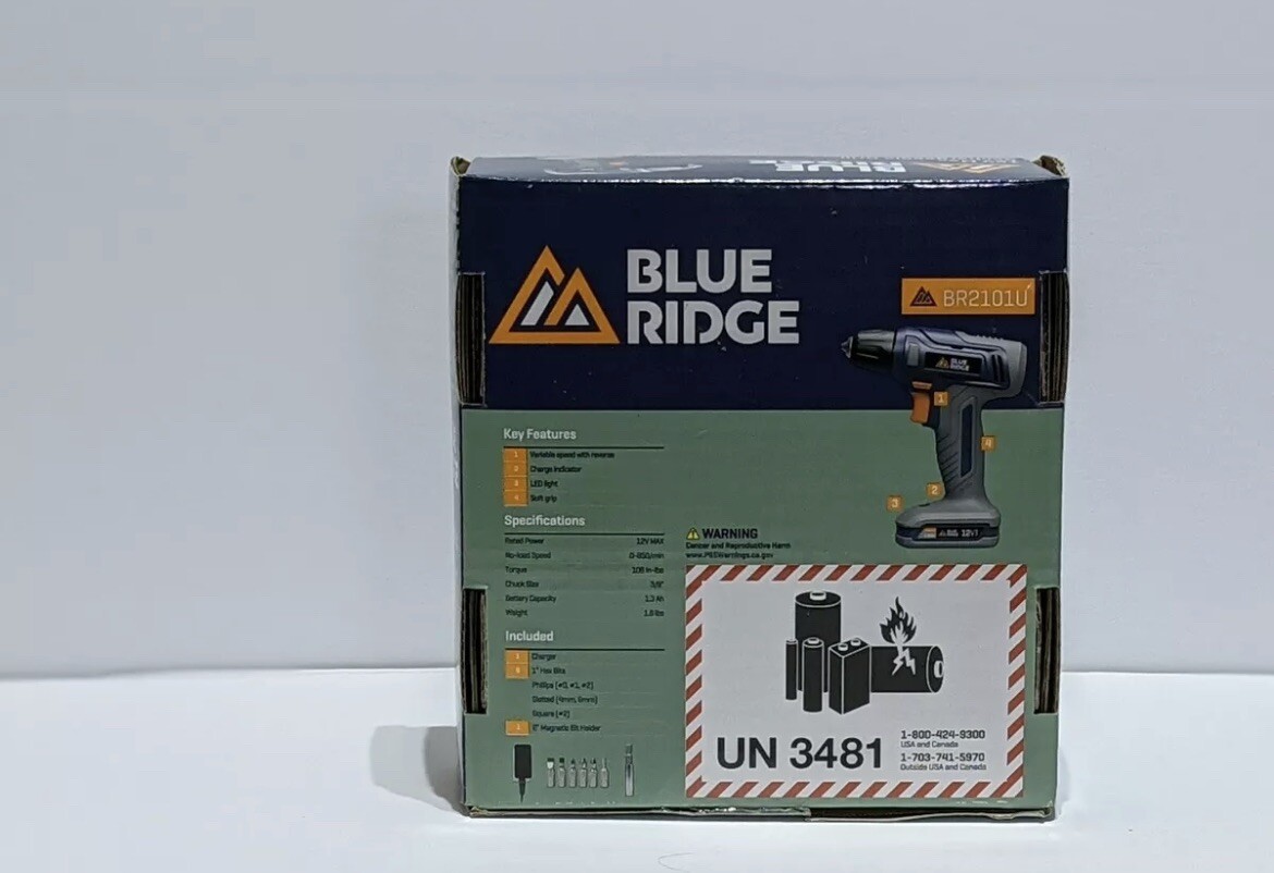 Blue Ridge Tools 12V MAX Rechargeable Drill 7 Bits 3/8" Keyless