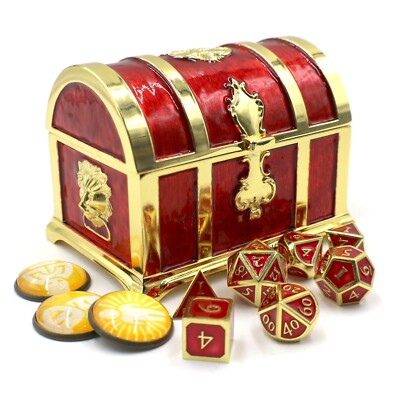 D&D Dice Chest with Matching Metal D20 Dice and Inspiration Tokens