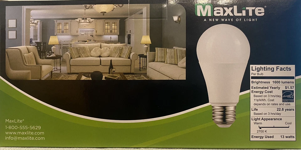 MaxLite E15A19D50/4P A19 100W Soft white 2700K Dimmable LED Bulbs - 4 Pack (B) - Image 2 of 4