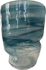 large hand crafted glass blown blue green vase 8.5" inches tall
