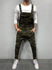 Mens Jumpsuits Slim Bib Pants Denim Overalls Suspender Trousers Skinny Jean