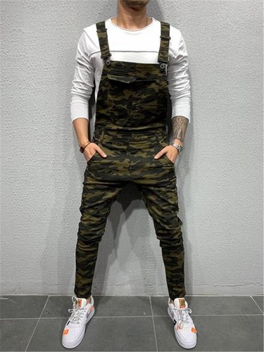 Mens Jumpsuits Slim Bib Pants Denim 