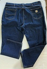 CARHARTT Mens denim Fire resistant Jeans Sz 44 X 30 used good 100 cotton pkts