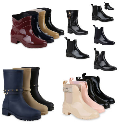 Damen Gummistiefel Trendy Lack Stiefeletten Boots Regenschuhe 891783 Schuhe