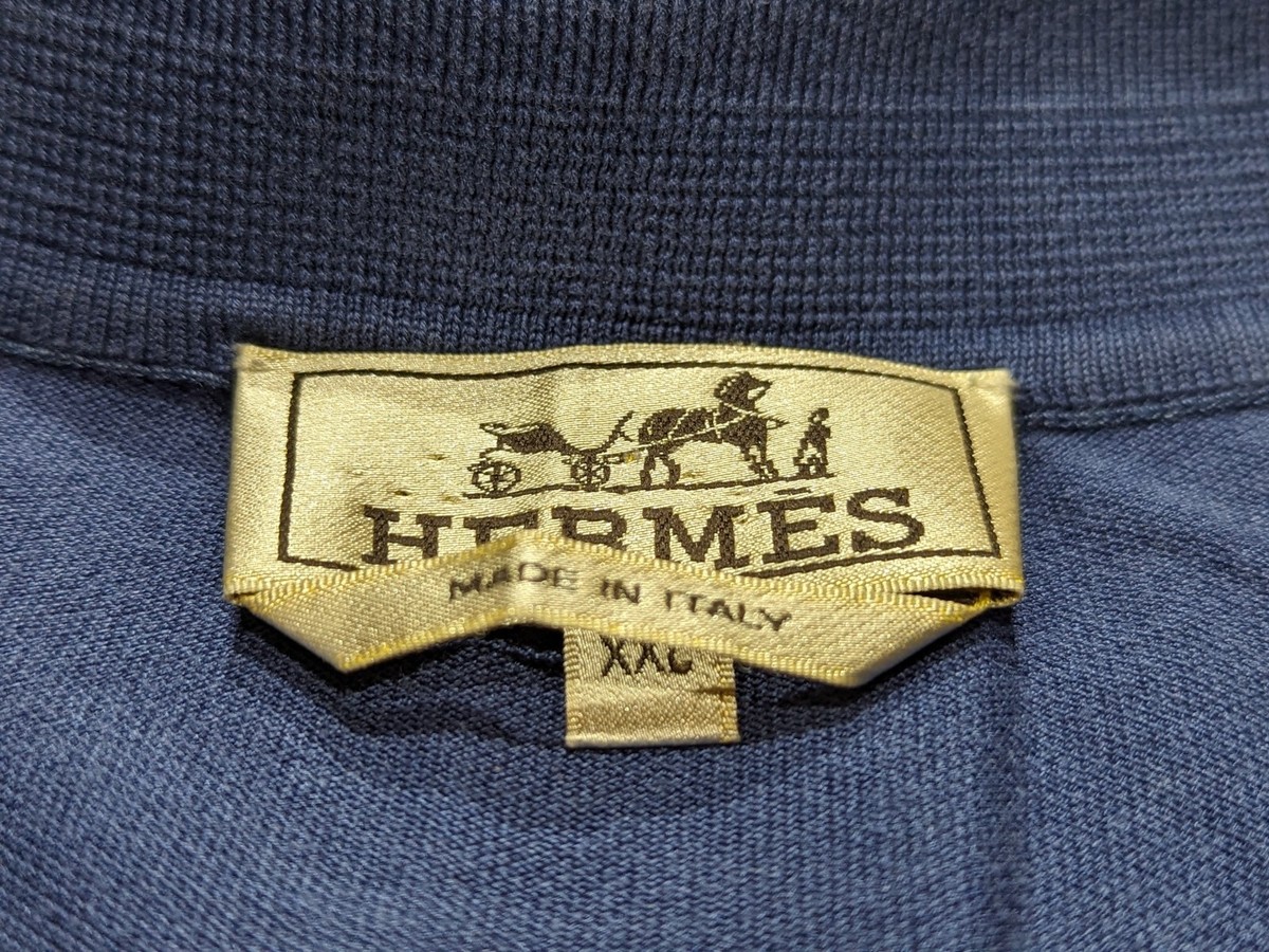 Hermes Mens Shirt Navy 2XL Polo Short Sleeve Logo Made In