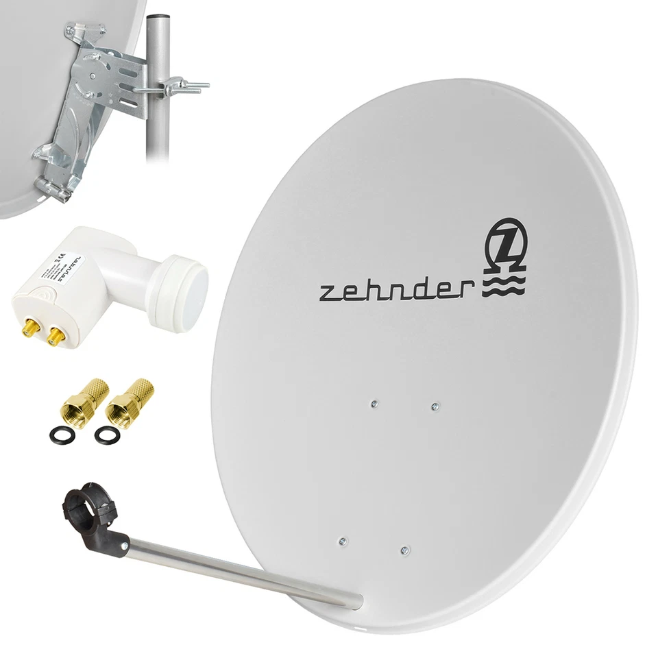 ZEHNDER TEENDER impianto satellitare digitale 80 cm specchio parabola alluminio + Twin LNB h