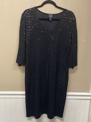Clara Sun Woo Shimmer Dress Womens Medium  V Neck 3/4 Sleeves Stretch