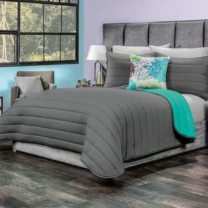 Gray Green Lines Comforter Reversible Set Queen Size Perfect