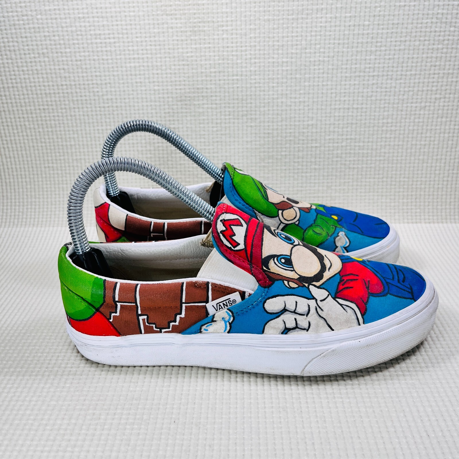Zapatos sin cordones Vans para mujer talla 7 personalizados pintados Mario Luigi zapatillas sin cordones