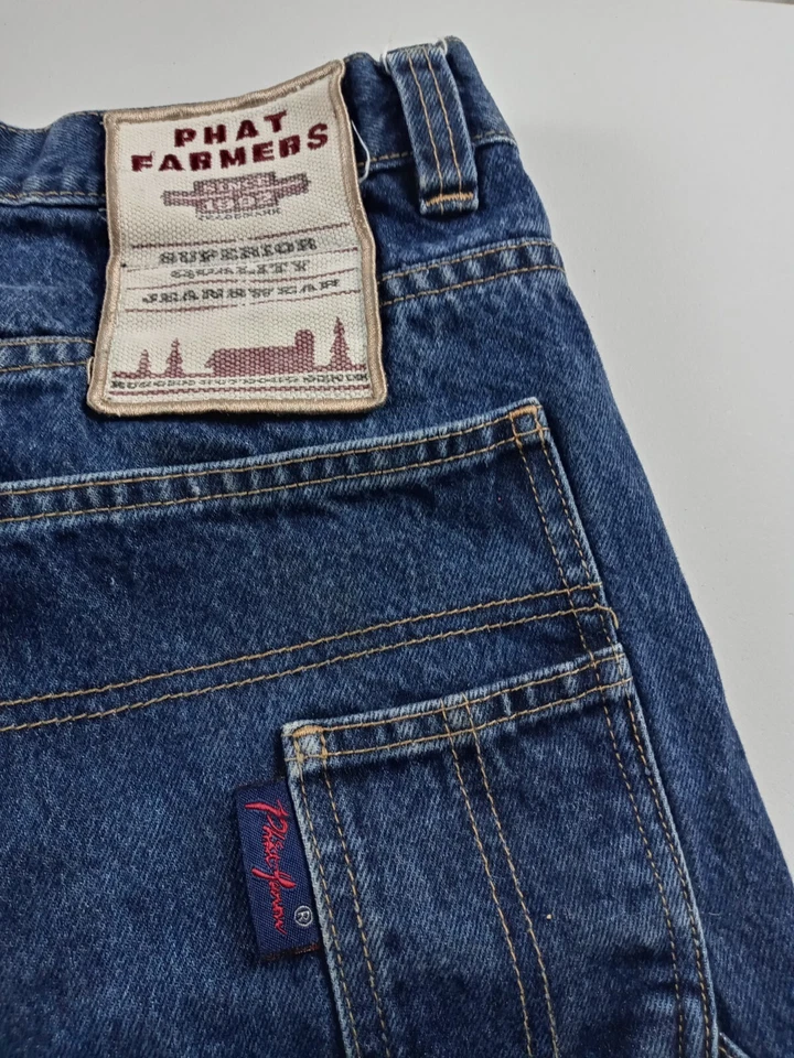Pantalones Cortos de Jean Phat Farm Hombres Talla 34 Y2K Hip Hop Street Wear Azul Denim Años 90’s Foto 2 de 4