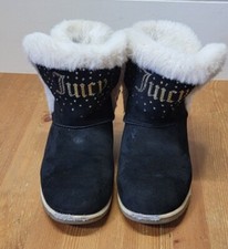 Juicy Couture Big Girl Black Faux Suede Fur Rhinestones Bows Boots Size 4M GUC