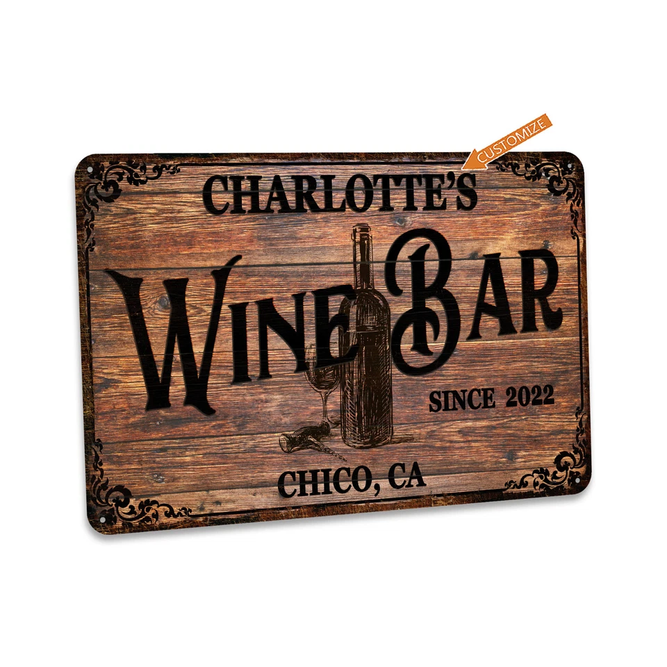 Letrero de bar de vinos personalizado decoración de bar de vinos bodega arte bodega viñedo 108122002179 Foto 2 de 4