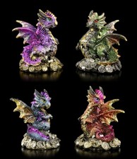 Drachen Figuren 4er Set - Glücksmünzen - Fantasy Drachenkinder Familie Geschenk