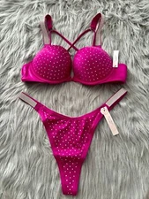 Victoria's Secret Swim Bikini Set Bombshell Top Thong Bottom Shine Strap Nwt