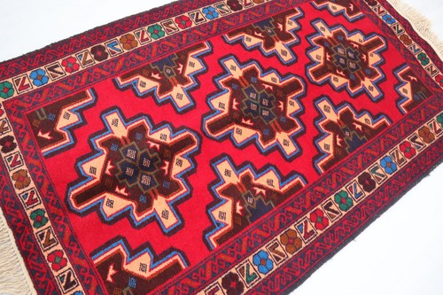 Antiker 3x5 ft Geometrischer Teppich 90x140 cm Rot Beige Handgeknüpft Weichflor Kinderteppich - Bild 7 von 13