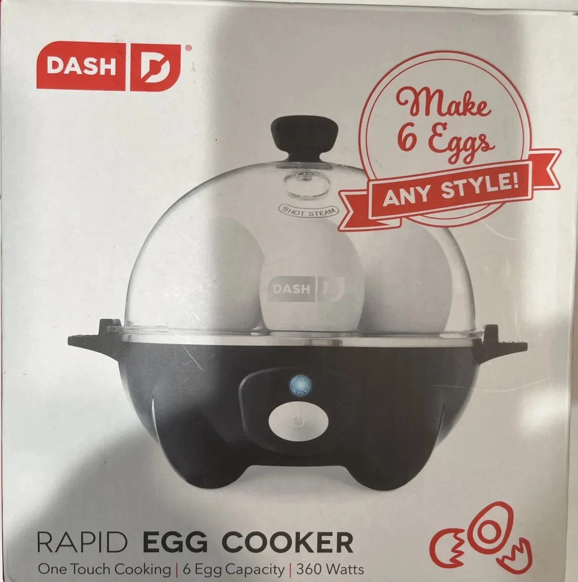 DASH Rapid Egg Cooker NEW in Box One Touch Cooking 360 Watts 6 Egg Capacity