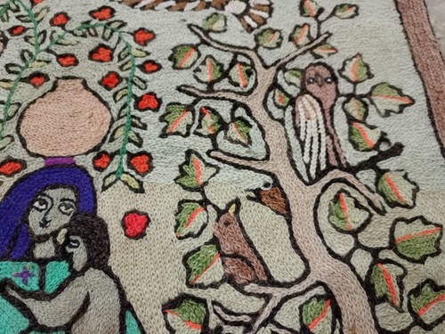 Vintage Handmade Pictorial Rug Chain Stitch Wool Tapestry 2x3 ft - Picture 7 of 12