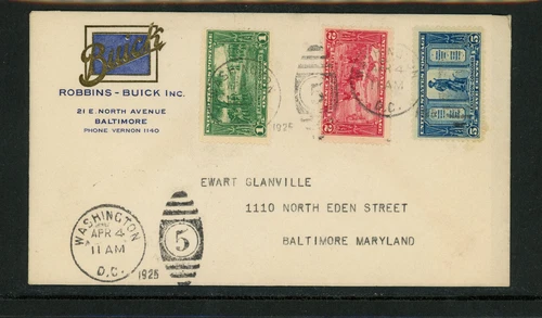 1928 FDC USA # 617-19 Buick Cars Advertisement on Cover Baltimore MD cancel Used