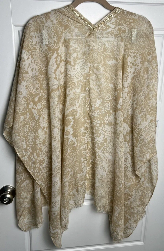 Chicos Capa Chal Blanco Bordado Forrado con Lentejuelas Foto 2 de 4