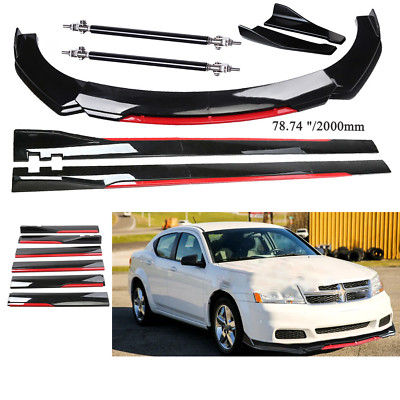 Front Bumper Lip Splitter + Side Skirt Glossy Black +Red For Dodge Avenger