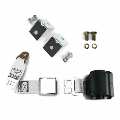 2pt White Retractable Airplane Buckle Lap Seat Belt w/ Anchor Hardware Hot Rod