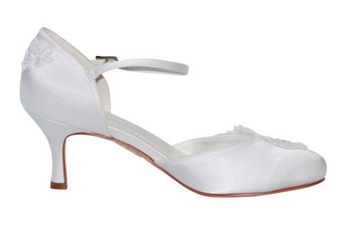 HBH Satin Brautschuhe,Stickerei Perlen,ausgepolstert,Lederriemchen,Weiß/Ivory - Bild 6 von 17
