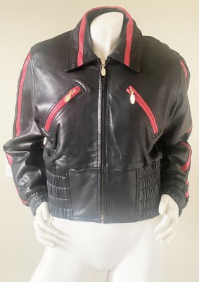 NWOT KADOSH NEW YORK LAMB LEATHER BLACK RED MOTORCYCLE JACKET SIZE: L/XL