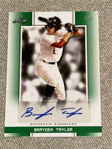 BRAYDEN TAYLOR 2019 Leaf Perfect Game Green Blank Back AUTOGRAPH #1/1 TCU RAYS