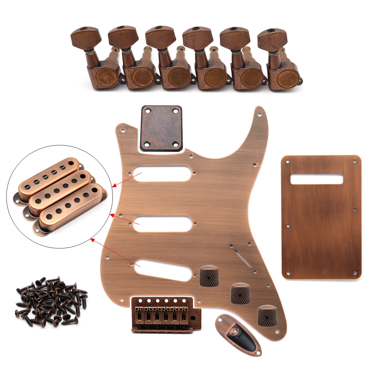 9 Piece Electric Guitar Accessories Red Copper Metal Set fit SSS
