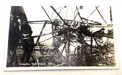 1918 Graf Zeppelin Shot Down Burned RPPC Postcard WW1 Germany Vintage Unused