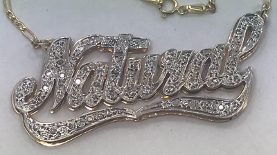 10 karat NATURAL name necklace  - 10K two tone gold NATURAL diamond name pendant