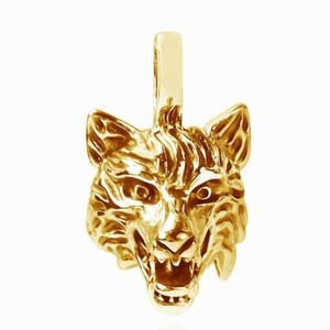 Authentic Howling Wild Wolf Head Pendant Necklace 14K Yellow Gold Plated Sterling Silver